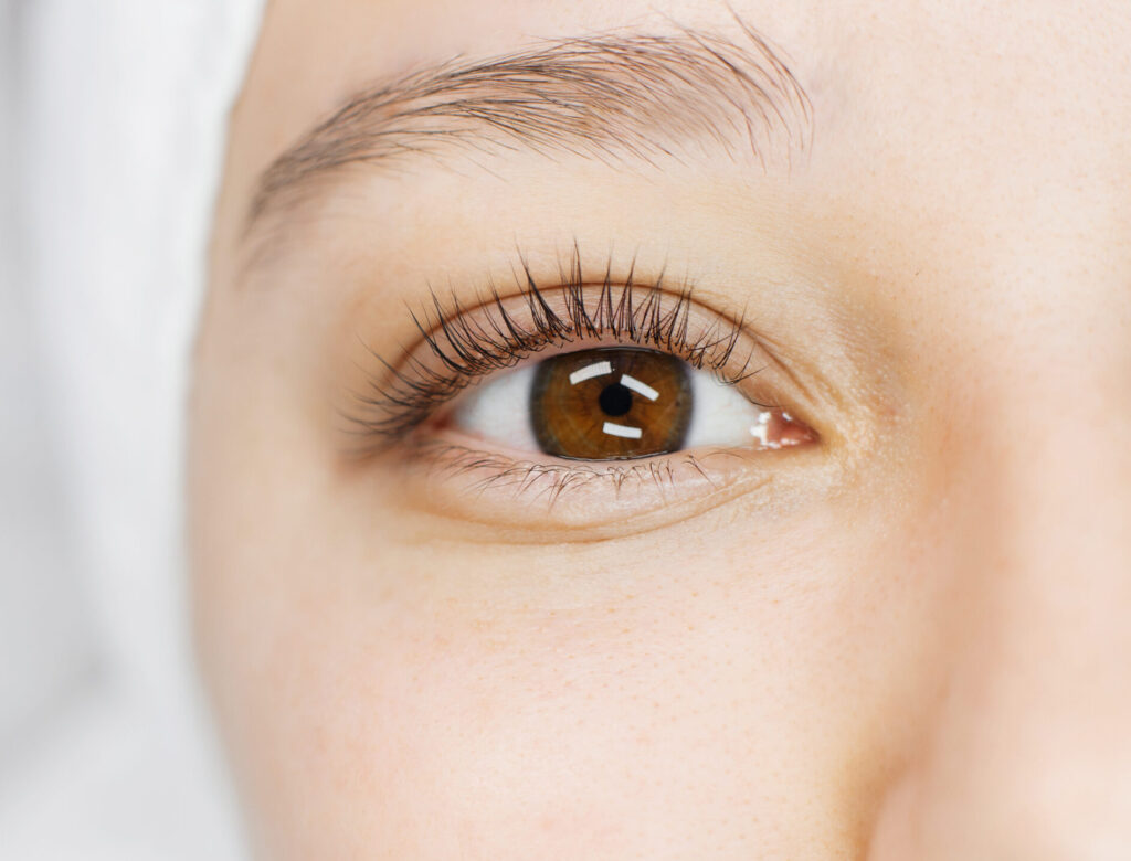 lose-up of freshly done LVL lashes showing natural length, volume, and lift at Radiant Skin House