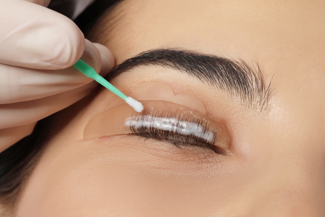 Close-up of LVL lash treatment being done for a natural lift and volume at Radiant Skin House